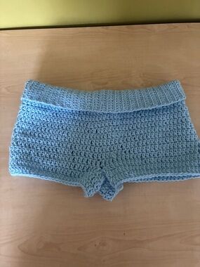 Handmade Light Blue Crochet fold over Shorts